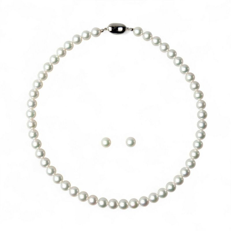 オーロラ花珠真珠 無調色 ネックレス 2点セット 8.0-8.5mm ホワイト系(ナチュラル) ≪ハイクオリティ花珠≫ 高品質 AAA  花珠鑑別書付  パールネックレス パールピアス イヤリング [n5]（真珠ネックレス アコヤ真珠 本真珠）