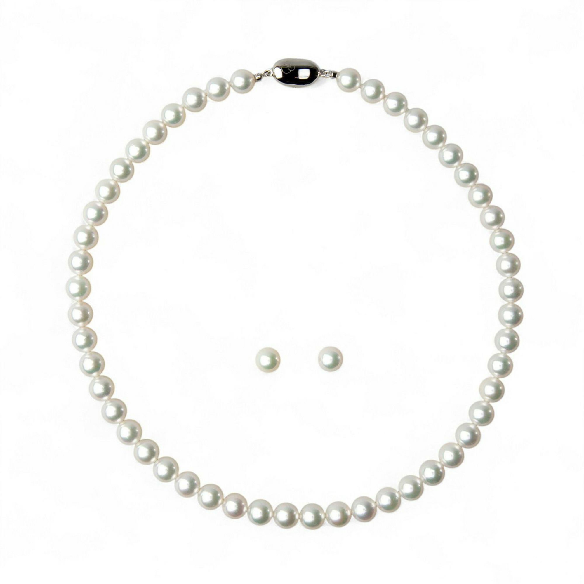 オーロラ花珠真珠 無調色 ネックレス 2点セット 8.0-8.5mm ホワイト系(ナチュラル) ≪ハイクオリティ花珠≫ 高品質 AAA  花珠鑑別書付  パールネックレス パールピアス イヤリング [n5]（真珠ネックレス アコヤ真珠 本真珠）