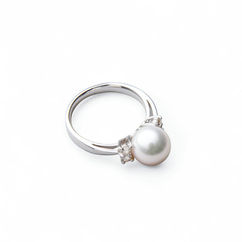 オーロラ花珠真珠 鑑別書付 鑑別書付 ダイヤ4石 パールリング（指輪） ホワイト系 8.5-9.0mm AAA  0.23ct Pt900 プラチナ[n4][高品質 プレミアム]（真珠 リング アコヤ真珠）（冠婚葬祭 フォーマル 結婚式）