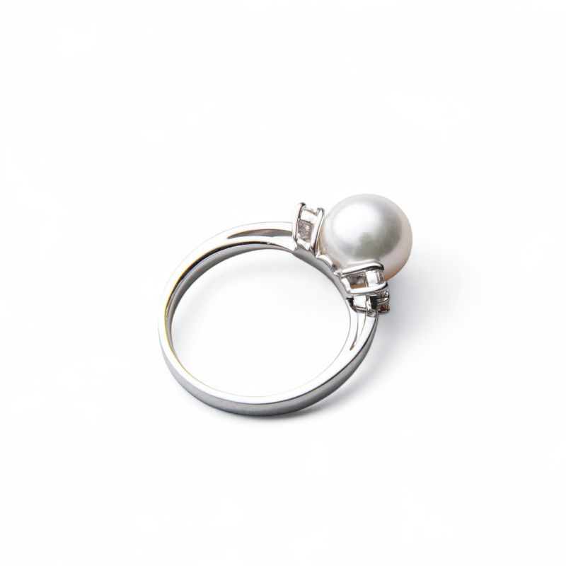 オーロラ花珠真珠 鑑別書付 鑑別書付 ダイヤ4石 パールリング（指輪） ホワイト系 8.5-9.0mm AAA  0.23ct Pt900 プラチナ[n4][高品質 プレミアム]（真珠 リング アコヤ真珠）（冠婚葬祭 フォーマル 結婚式）