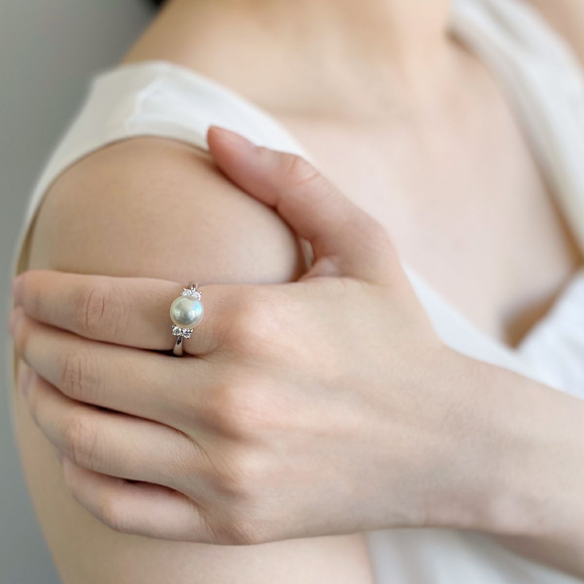 オーロラ花珠真珠 リング8.5-9.0mm PT900 -Premium- | 花珠真珠リング 