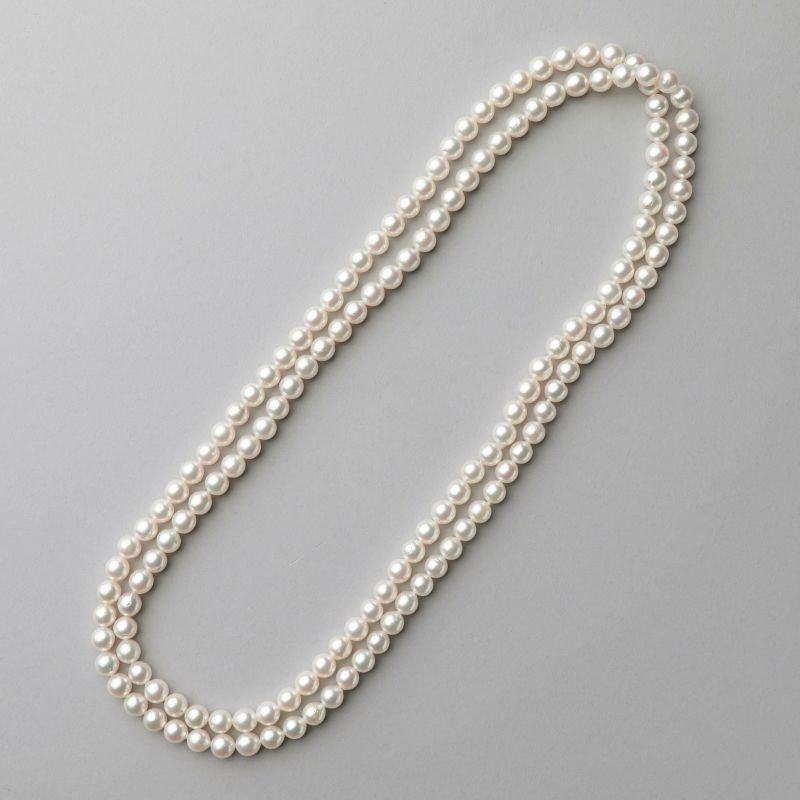 あこや真珠 ロングパールネックレス 120cm ホワイト系 7.5-8.0mm B～CB～CB～C  ラウンド～セミラウンド クラスプなし [n2][120cm ロング]（真珠 ネックレス）（フォーマル パーティ 入学式 卒業式）