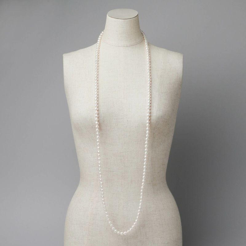 あこや真珠 ロングパールネックレス 120cm ホワイト系 7.5-8.0mm B～CB～CB～C  ラウンド～セミラウンド クラスプなし [n2][120cm ロング]（真珠 ネックレス）（フォーマル パーティ 入学式 卒業式）