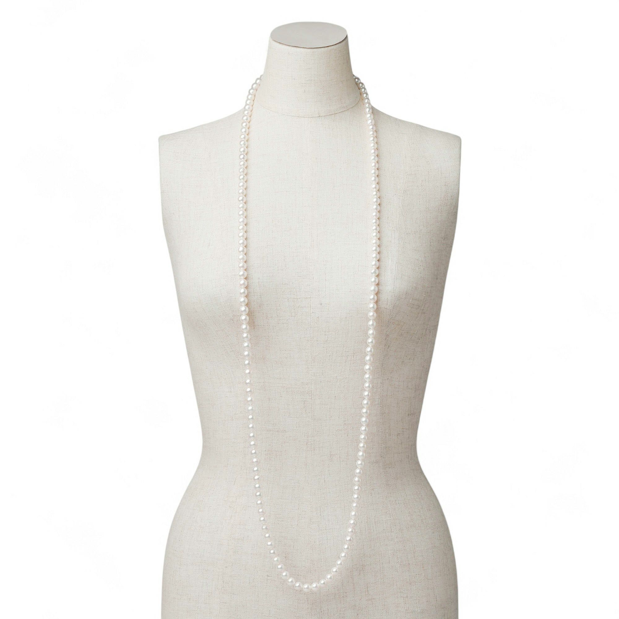 あこや真珠 ロングパールネックレス 120cm ホワイト系 7.5-8.0mm B～CB～CB～C  ラウンド～セミラウンド クラスプなし [n2][120cm ロング]（真珠 ネックレス）（フォーマル パーティ 入学式 卒業式）