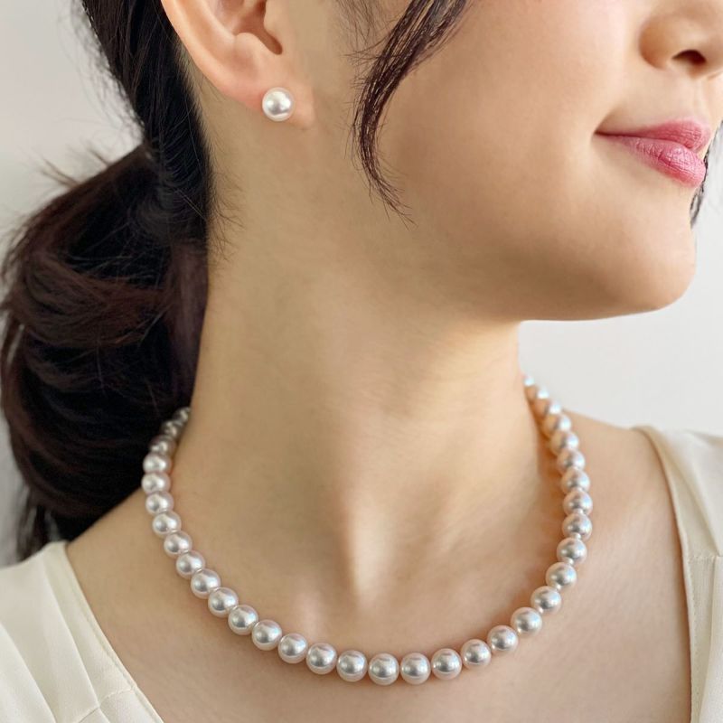 花珠真珠 ネックレス 2点セット 【希少な大珠】9.0-9.5mm ≪ハイクオリティ花珠≫ 高品質 AAA 花珠鑑別書付  パールネックレス パールピアス イヤリング [n5][80-3185]（真珠ネックレス アコヤ真珠 本真珠）（冠婚葬祭 フォーマル 入学式 卒業式 成人式 結納 厄除け）