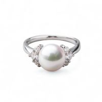 オーロラ花珠真珠 鑑別書付 華やかダイヤ パールリング（指輪） ホワイト系 8.5-9.0mm 0.26ct AAA Pt900 プラチナ[n4][高品質 プレミアム]（真珠 リング アコヤ真珠）（冠婚葬祭 フォーマル 結婚式）