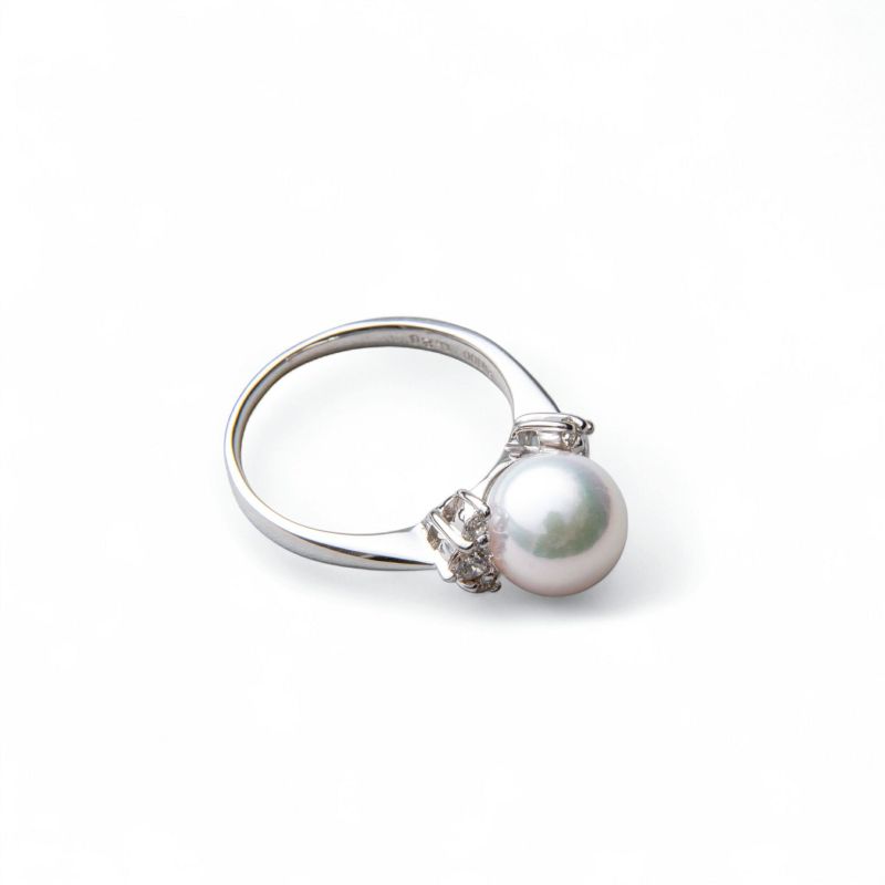 オーロラ花珠真珠 鑑別書付 華やかダイヤ パールリング（指輪） ホワイト系 8.5-9.0mm 0.26ct AAA Pt900 プラチナ[n4][高品質 プレミアム]（真珠 リング アコヤ真珠）（冠婚葬祭 フォーマル 結婚式）