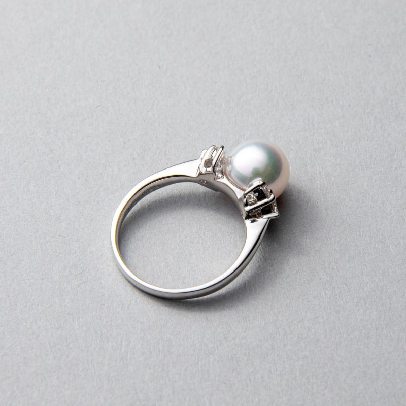 オーロラ花珠真珠 鑑別書付 華やかダイヤ パールリング（指輪） ホワイト系 8.5-9.0mm 0.26ct AAA Pt900 プラチナ[n4][高品質 プレミアム]（真珠 リング アコヤ真珠）（冠婚葬祭 フォーマル 結婚式）