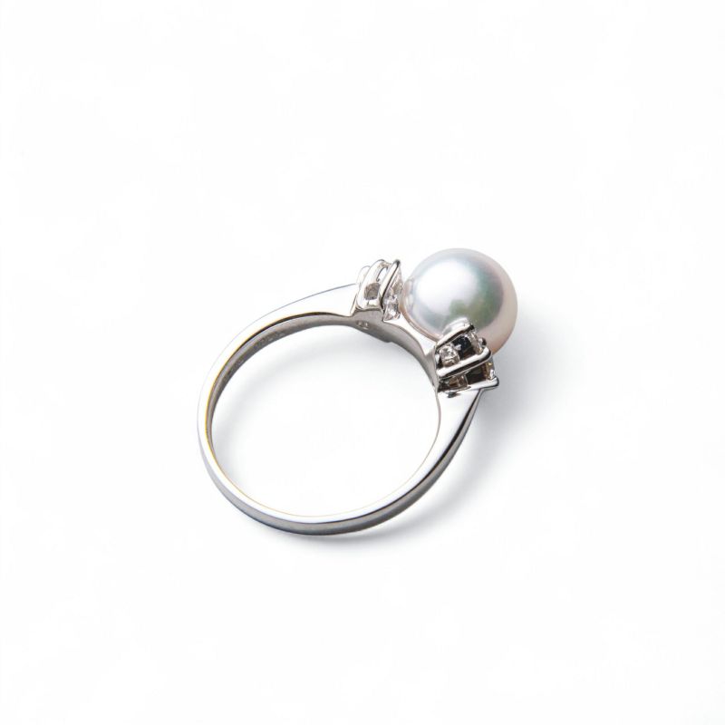 オーロラ花珠真珠 鑑別書付 華やかダイヤ パールリング（指輪） ホワイト系 8.5-9.0mm 0.26ct AAA Pt900 プラチナ[n4][高品質 プレミアム]（真珠 リング アコヤ真珠）（冠婚葬祭 フォーマル 結婚式）