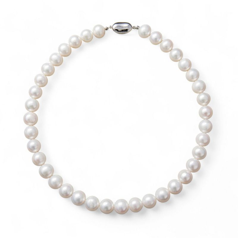 希少な大珠◇ 淡水真珠 パールネックレス ホワイト系 10.5-11.5mm 超大珠 A～BC  セミラウンド～オーバル　ビーンズクラスプ(silver) [n3] （本真珠 ネックレス）（冠婚葬祭 フォーマル 入学式 卒業式 成人式）