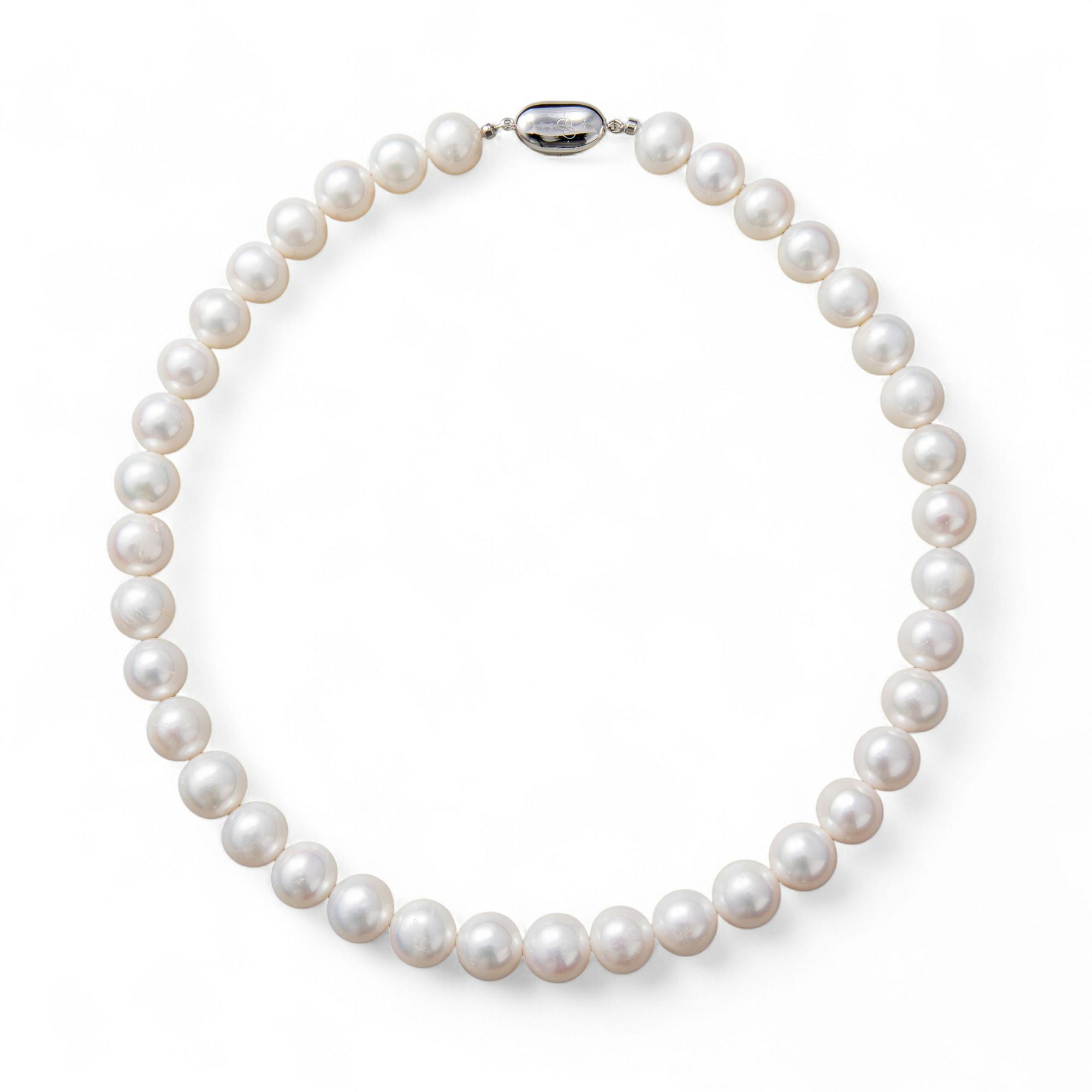 希少な大珠◇ 淡水真珠 パールネックレス ホワイト系 10.5-11.5mm 超大珠 A～BC  セミラウンド～オーバル　ビーンズクラスプ(silver) [n3] （本真珠 ネックレス）（冠婚葬祭 フォーマル 入学式 卒業式 成人式）