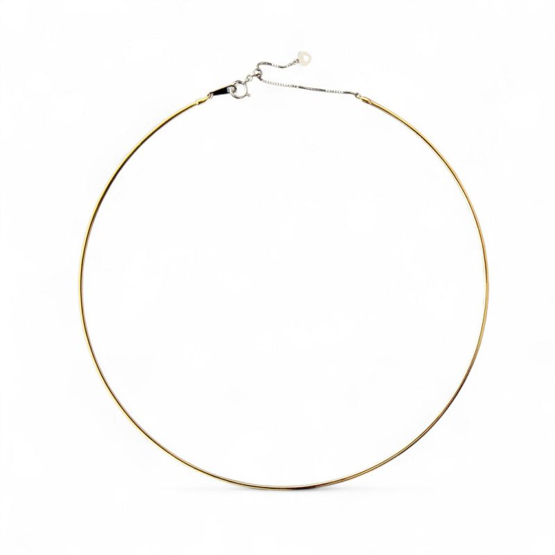 オメガネックレス K18WG/K18YG リバーシブル 形状記憶タイプ 太さ1.4～1.5mm 長さ43cm スライド式(38～43cmまで調整可) ゴールド [n4]（オメガチェーン 18金）