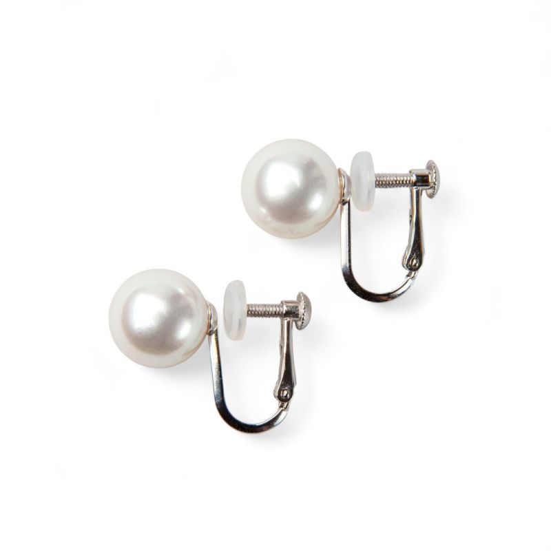 オーロラ花珠真珠 鑑別書付 パールイヤリング ホワイト系 8.5-9.0mm AAA K14WG ホワイトゴールド　ねじバネ式 [n4]（あこや真珠 イヤリング）（冠婚葬祭 フォーマル 記念日 プレゼント）