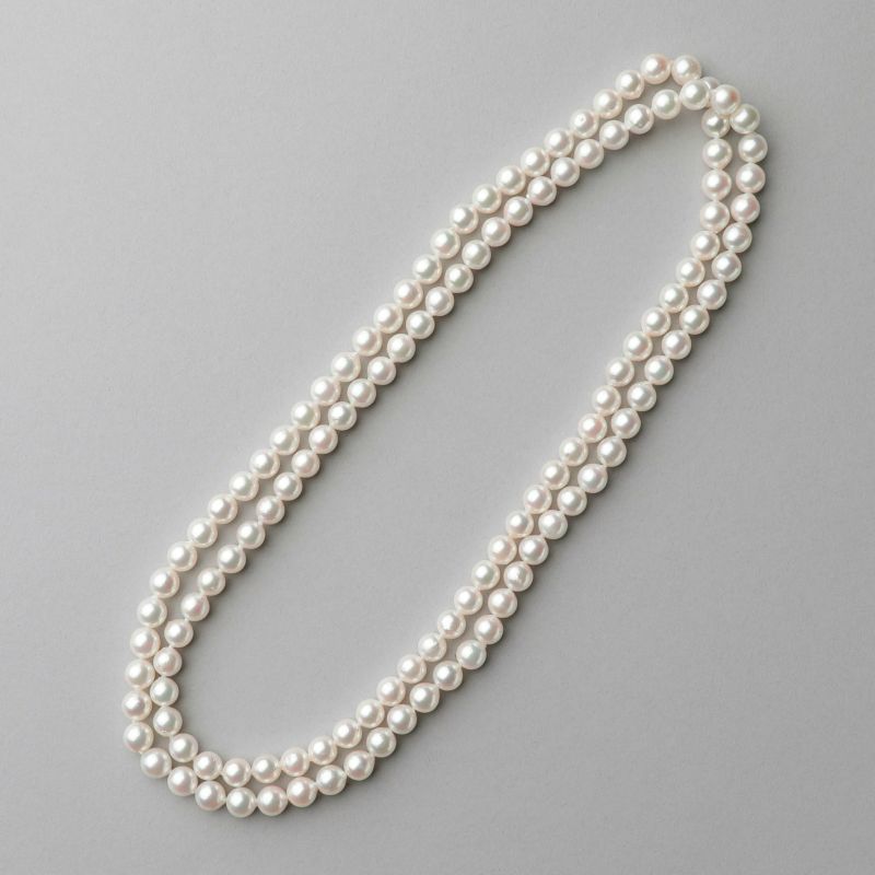 あこや真珠 ロングパールネックレス 100cm ホワイト系 7.5-8.0mm B～CB～CB～C  ラウンド～セミラウンド ノンクラスプ（クラスプなし）[n2][100cm ロング] （真珠 ネックレス）（フォーマル パーティ 入学式 卒業式）