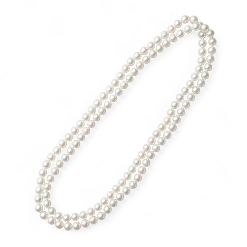 あこや真珠 ロングパールネックレス 100cm ホワイト系 7.5-8.0mm B～CB～CB～C  ラウンド～セミラウンド ノンクラスプ（クラスプなし）[n2][100cm ロング] （真珠 ネックレス）（フォーマル パーティ 入学式 卒業式）