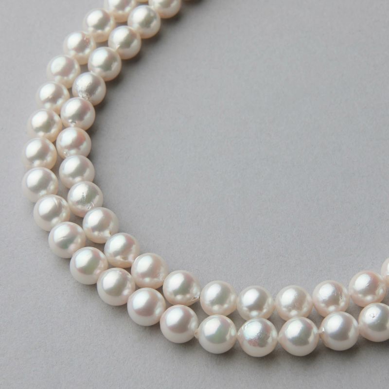 あこや真珠 ロングパールネックレス 100cm ホワイト系 7.5-8.0mm B～CB～CB～C  ラウンド～セミラウンド ノンクラスプ（クラスプなし）[n2][100cm ロング] （真珠 ネックレス）（フォーマル パーティ 入学式 卒業式）