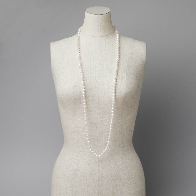 あこや真珠 ロングパールネックレス 100cm ホワイト系 7.5-8.0mm B～CB～CB～C  ラウンド～セミラウンド ノンクラスプ（クラスプなし）[n2][100cm ロング] （真珠 ネックレス）（フォーマル パーティ 入学式 卒業式）
