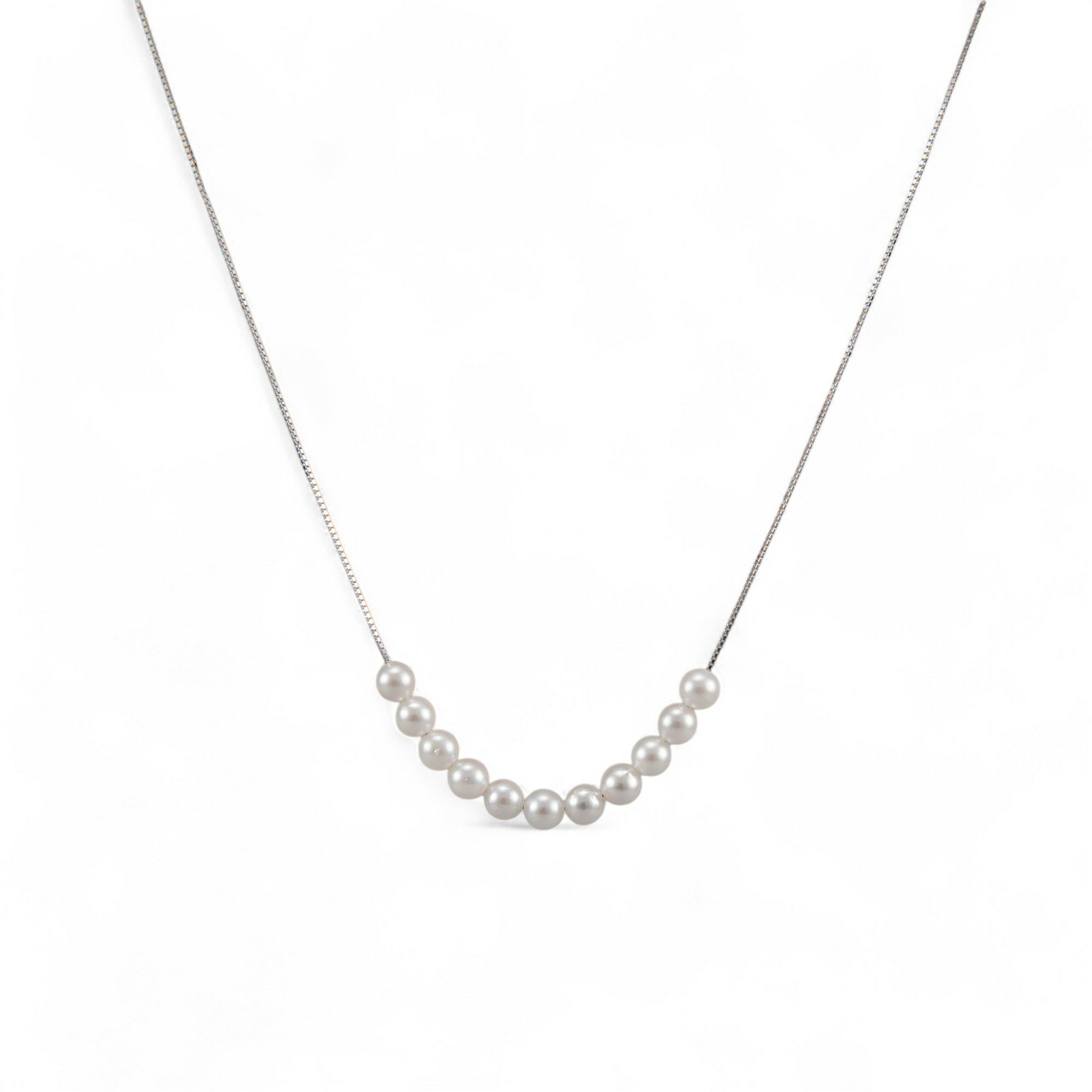 雑誌掲載★ K18/K18WG ベビーパール 11粒 スルーネックレス ～SMILEY(スマイリー)～ あこや真珠 ホワイト系 3.5-4.0mm ベネチアンチェーン 40cm[n4] (真珠 パール ネックレス ペンダント)（プレゼント スマイル ネックレス）6月誕生石