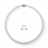 淡水パール ネックレス&ピアス(イヤリング) 2点セット ホワイト系 7.5-8.0mm/8.0-8.5mm BB～C ポテト/ラウンド  [n2][人気 ロングセラー]（真珠ネックレス パールネックレス 本真珠）（冠婚葬祭 フォーマル 入学式 卒業式 成人式）