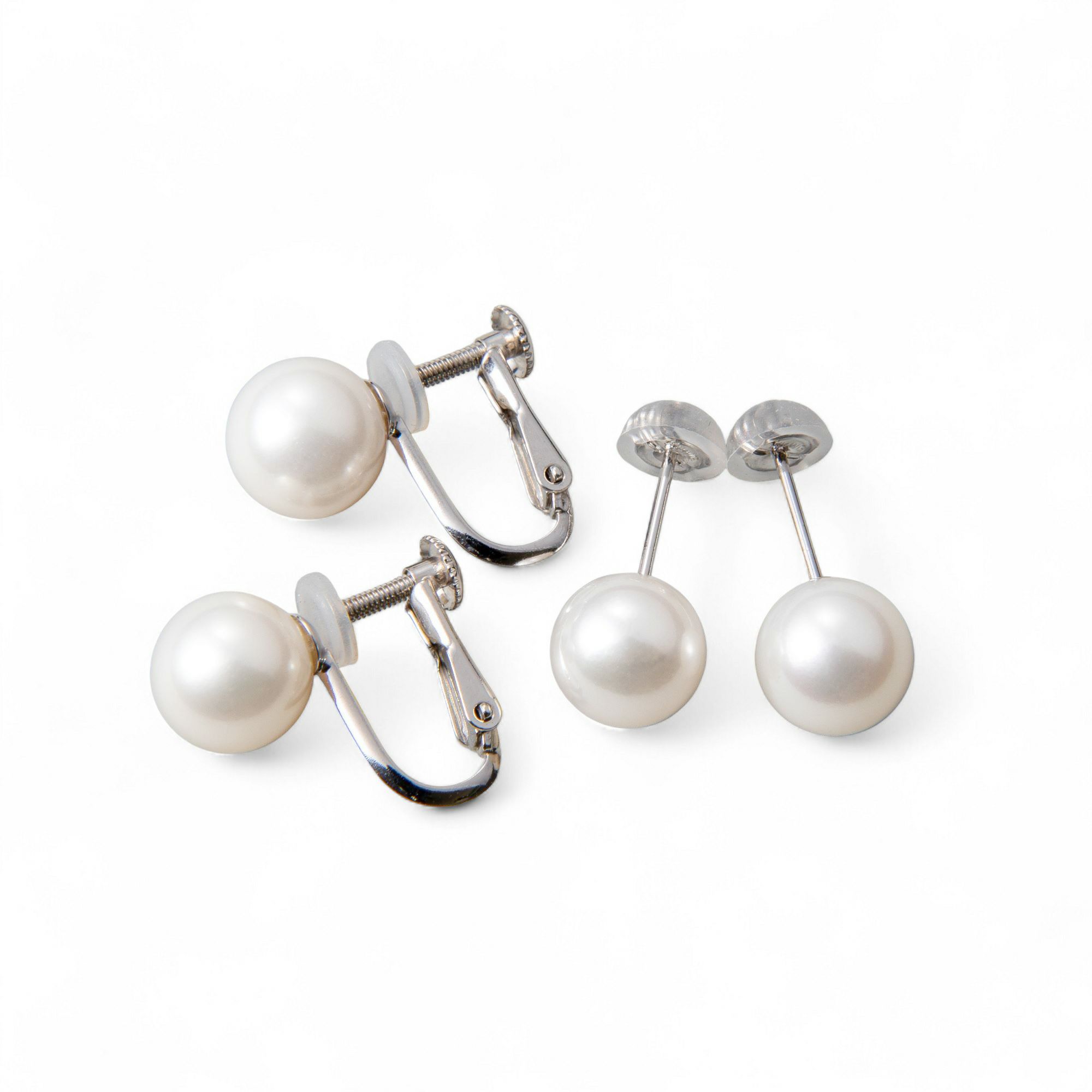淡水パール ネックレス&ピアス(イヤリング) 2点セット ホワイト系 7.5-8.0mm/8.0-8.5mm BB～C ポテト/ラウンド  [n2][人気 ロングセラー]（真珠ネックレス パールネックレス 本真珠）（冠婚葬祭 フォーマル 入学式 卒業式 成人式）