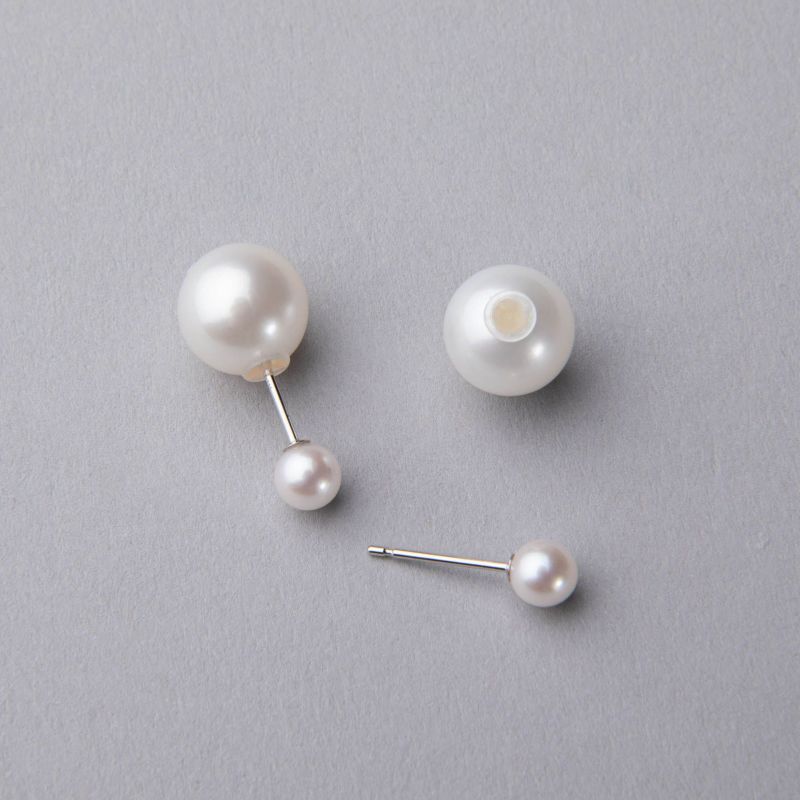 選べる3色 淡水パール ピアスキャッチ ～Bubble(バブル)～ 大粒 9.0-9.5mm ホワイト/ピンク/グレー系　ラウンド パールキャッチ （※1年間修理無償対応）[n4]（真珠 ピアス 本真珠）（トレンド 大ぶり おしゃれ）