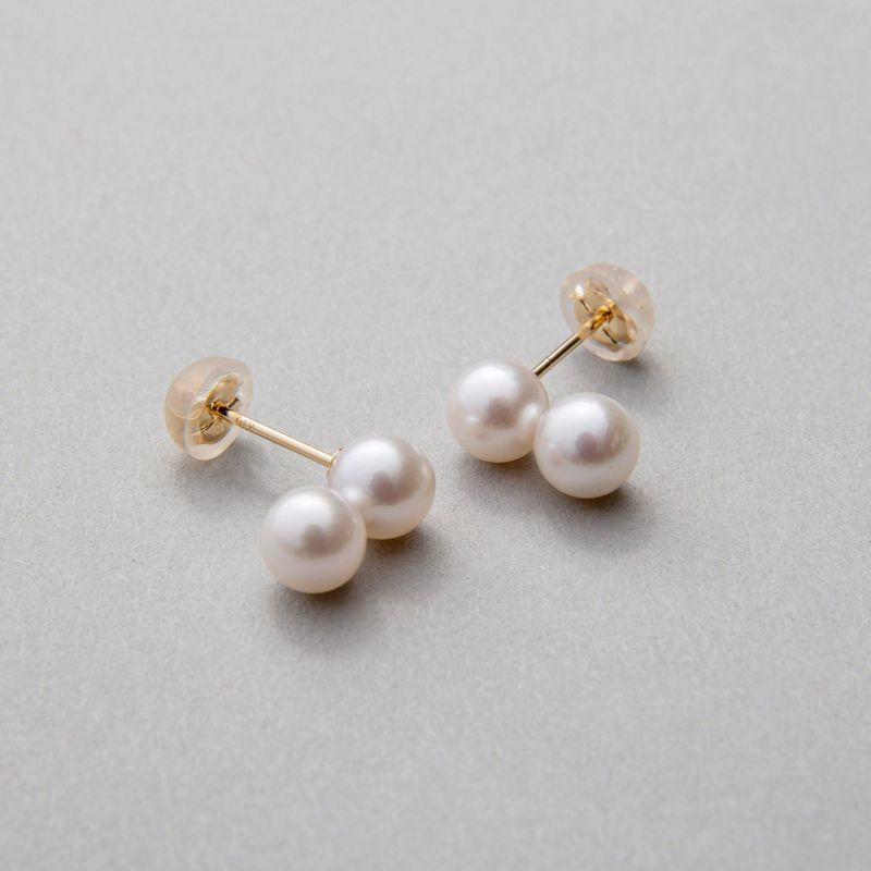 Carina あこや真珠 2粒ピアス5.5-6.0mm K14WG/K18YG | Pearl for Life 