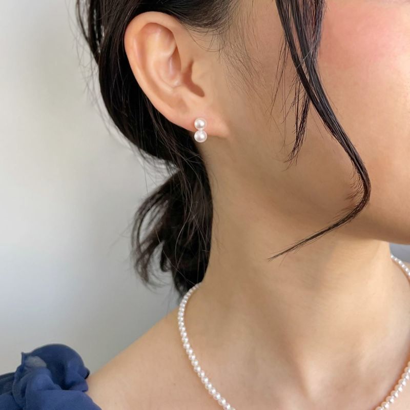 雑誌掲載★あこや真珠 ダブルパールピアス スタッド ～Carina(カリーナ)～ ホワイト系 5.5-6.0mm K14WG/K18 【GINGERmirror(2016年冬号)】[★イヤリング変更可][n4]（真珠 ピアス）トレンド 6月誕生石