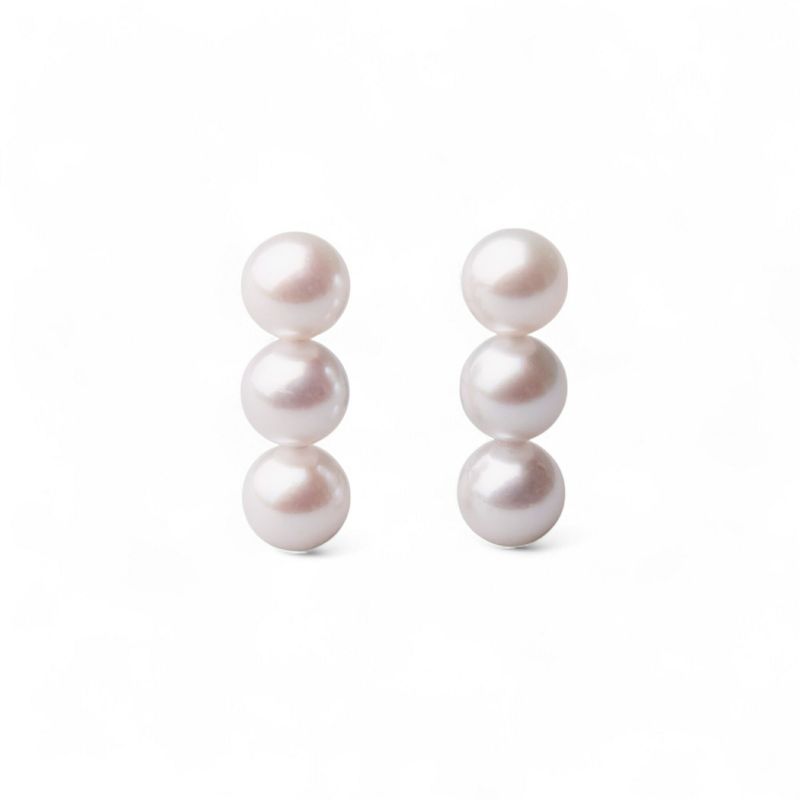 Carina あこや真珠 3粒ピアス5.0-6.0mm K14WG/K18YG