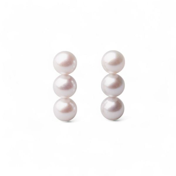 Carina あこや真珠 3粒ピアス5.0-6.0mm K14WG/K18YG