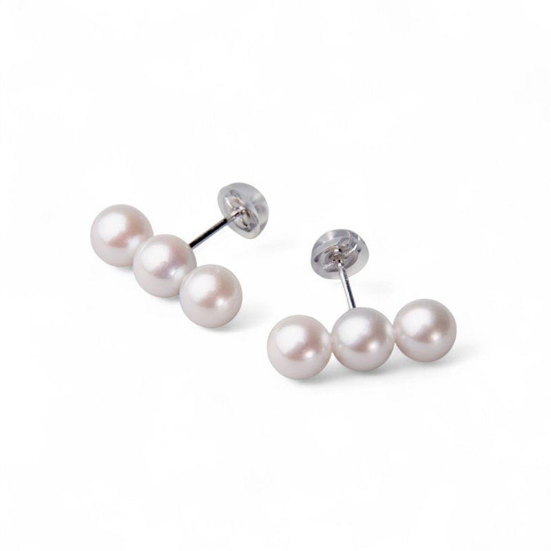 Carina あこや真珠 3粒ピアス5.0-6.0mm K14WG/K18YG
