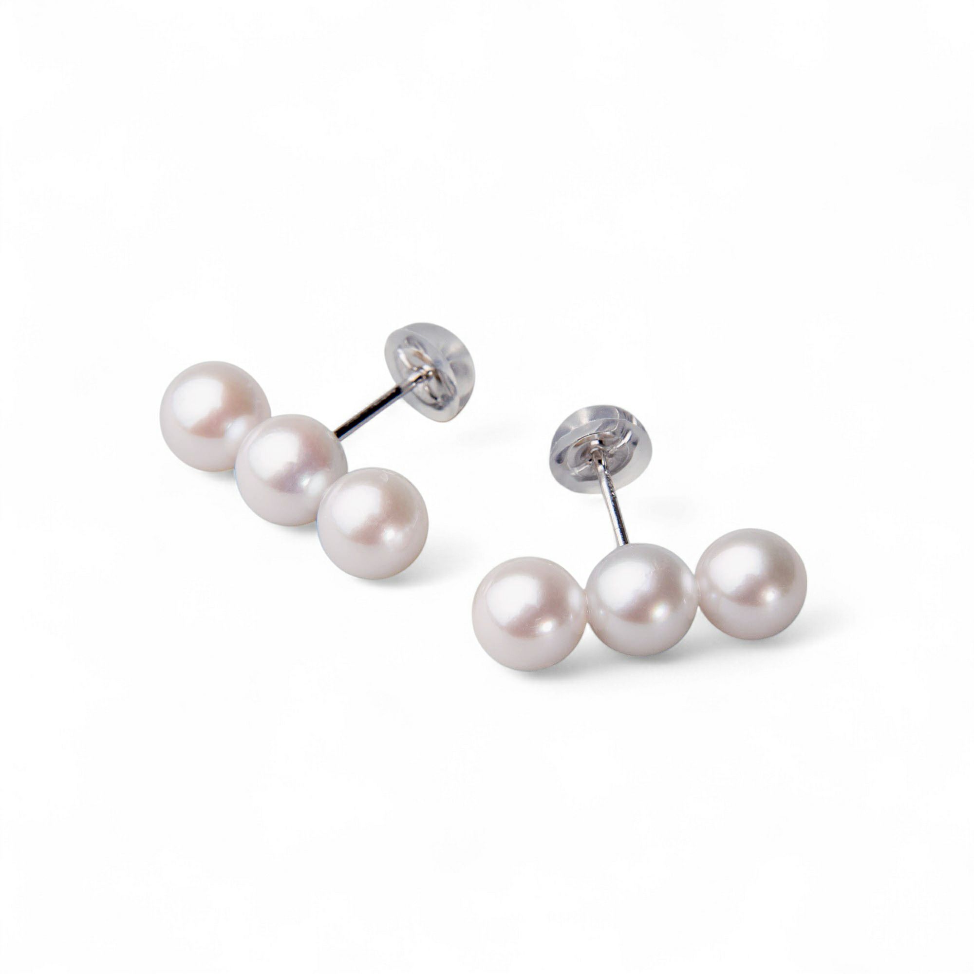 Carina あこや真珠 3粒ピアス5.0-6.0mm K14WG/K18YG