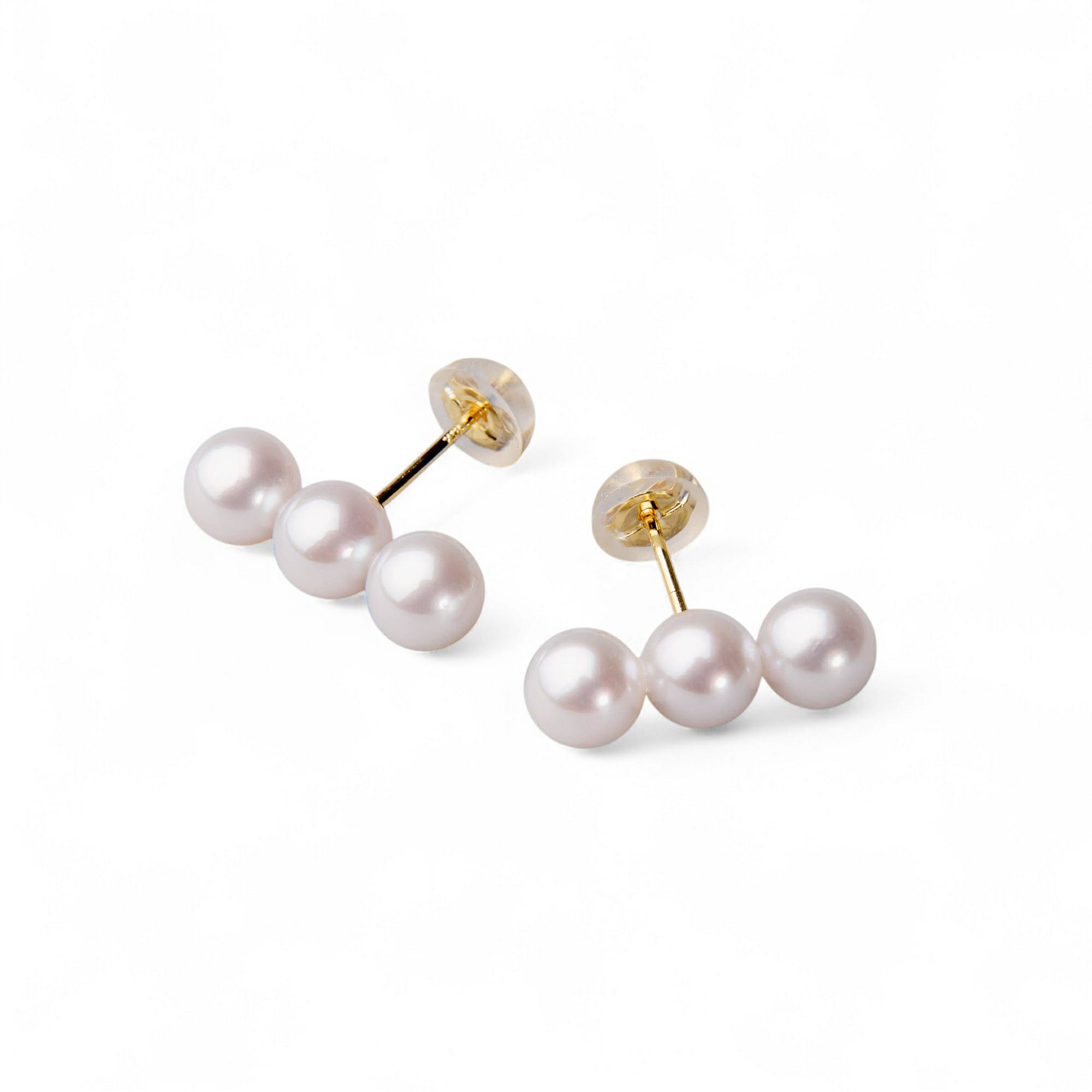 Carina あこや真珠 3粒ピアス5.0-6.0mm K14WG/K18YG