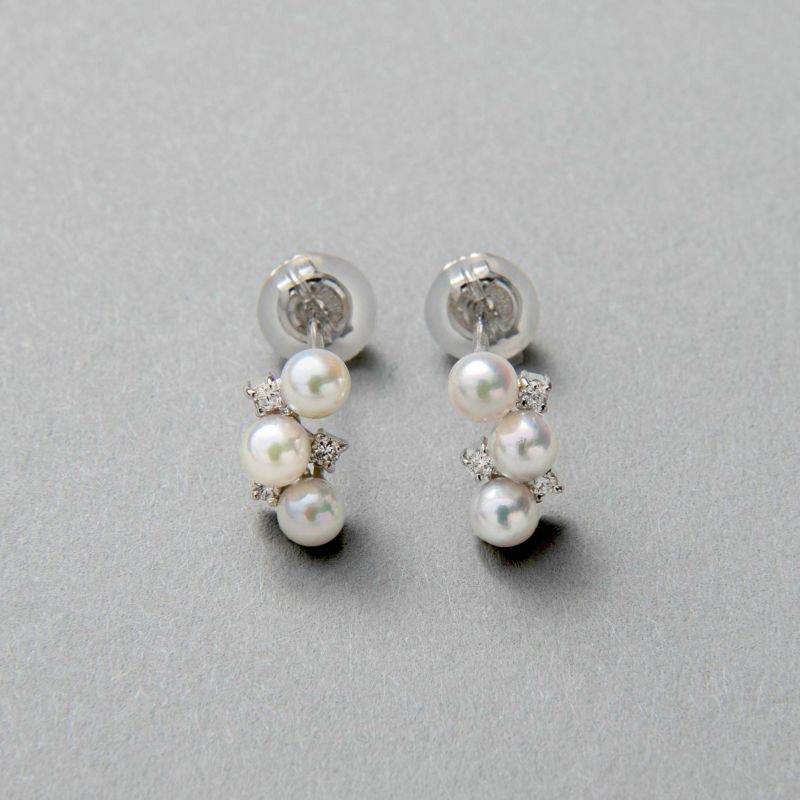 K14WG ベビーパール×ダイヤ スタッドデザインピアス ～Petit Claire(プチクレール)～ あこや真珠 ホワイト系 3.0-3.5mm 0.03ct×2【プレゼント・ギフトにオススメ】【ご購入特典/ジュエリークロス付き】[n5]（真珠 ピアス パールピアス）（プチクレール）6月誕生石