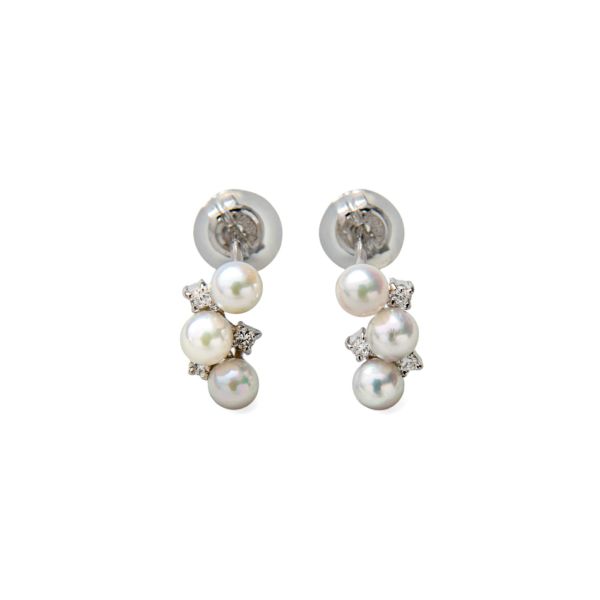 K14WG ベビーパール×ダイヤ スタッドデザインピアス ～Petit Claire(プチクレール)～ あこや真珠 ホワイト系 3.0-3.5mm 0.03ct×2【プレゼント・ギフトにオススメ】【ご購入特典/ジュエリークロス付き】[n5]（真珠 ピアス パールピアス）（プチクレール）6月誕生石
