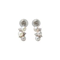 K14WG ベビーパール×ダイヤ スタッドデザインピアス ～Petit Claire(プチクレール)～ あこや真珠 ホワイト系 3.0-3.5mm 0.03ct×2【プレゼント・ギフトにオススメ】【ご購入特典/ジュエリークロス付き】[n5]（真珠 ピアス パールピアス）（プチクレール）6月誕生石