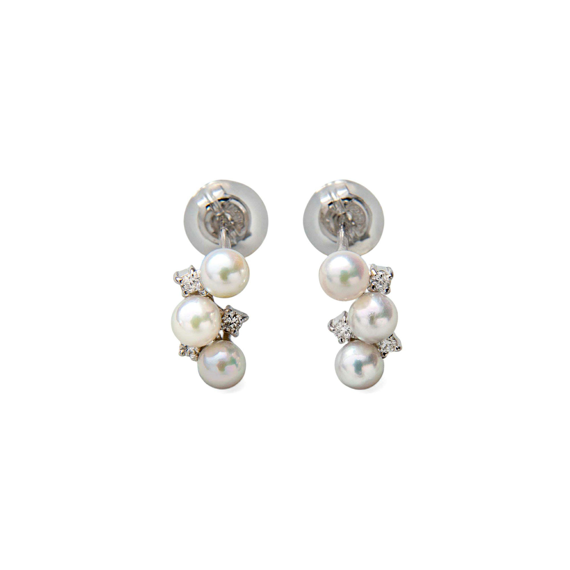 K14WG ベビーパール×ダイヤ スタッドデザインピアス ～Petit Claire(プチクレール)～ あこや真珠 ホワイト系 3.0-3.5mm 0.03ct×2【プレゼント・ギフトにオススメ】【ご購入特典/ジュエリークロス付き】[n5]（真珠 ピアス パールピアス）（プチクレール）6月誕生石