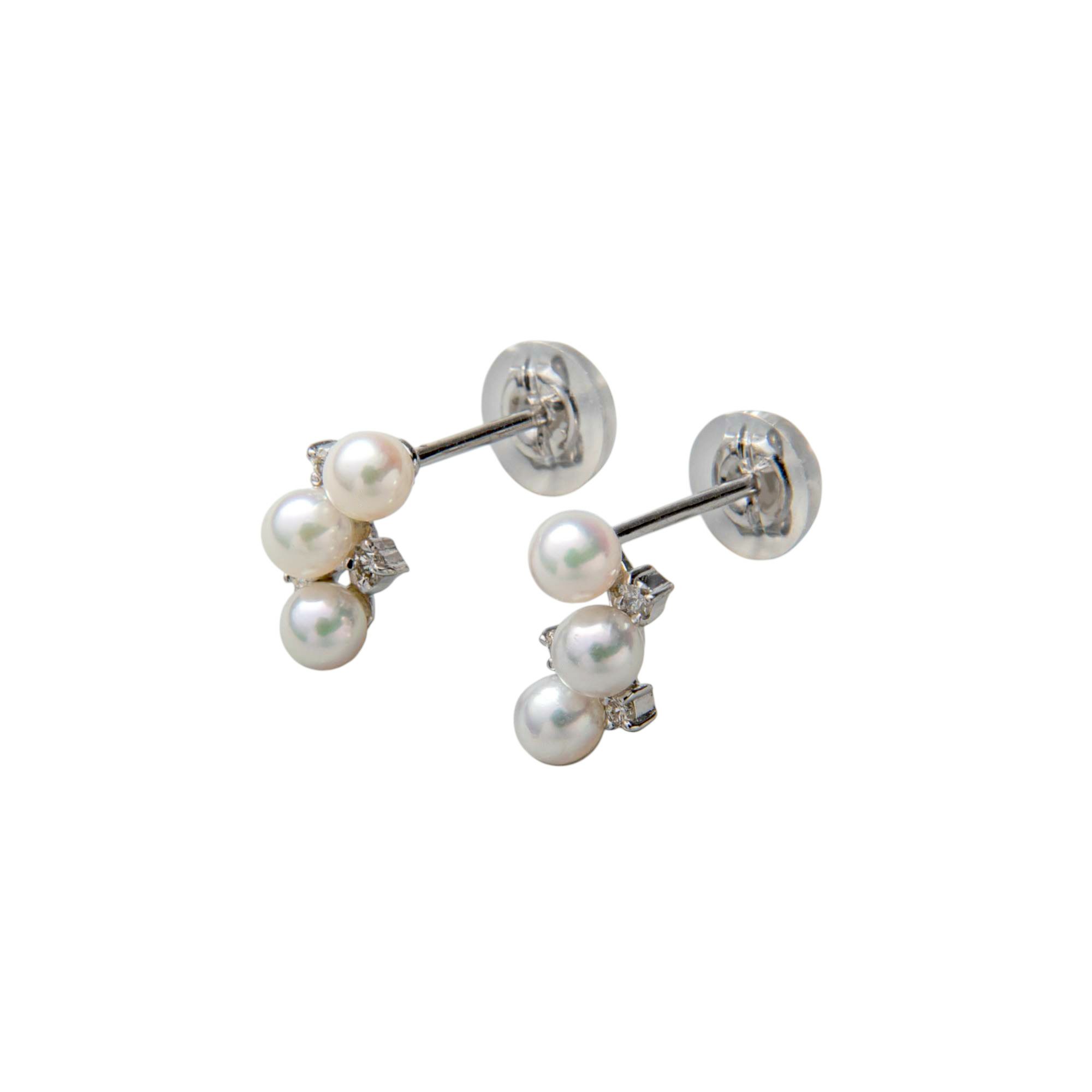 K14WG ベビーパール×ダイヤ スタッドデザインピアス ～Petit Claire(プチクレール)～ あこや真珠 ホワイト系 3.0-3.5mm 0.03ct×2【プレゼント・ギフトにオススメ】【ご購入特典/ジュエリークロス付き】[n5]（真珠 ピアス パールピアス）（プチクレール）6月誕生石