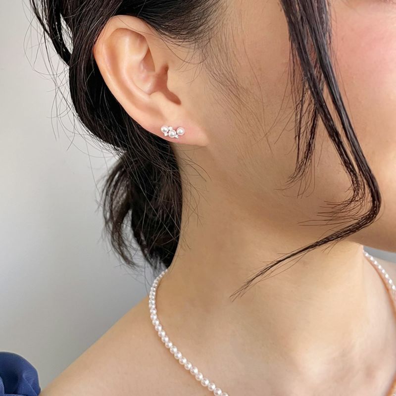 K14WG ベビーパール×ダイヤ スタッドデザインピアス ～Petit Claire(プチクレール)～ あこや真珠 ホワイト系 3.0-3.5mm 0.03ct×2【プレゼント・ギフトにオススメ】【ご購入特典/ジュエリークロス付き】[n5]（真珠 ピアス パールピアス）（プチクレール）6月誕生石