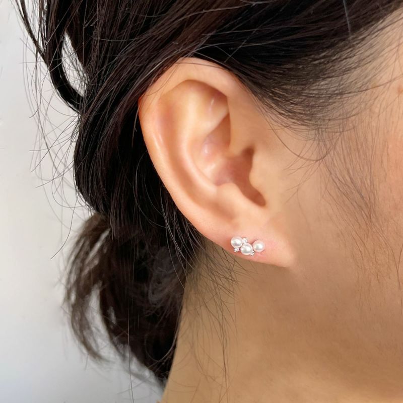 K14WG ベビーパール×ダイヤ スタッドデザインピアス ～Petit Claire(プチクレール)～ あこや真珠 ホワイト系 3.0-3.5mm 0.03ct×2【プレゼント・ギフトにオススメ】【ご購入特典/ジュエリークロス付き】[n5]（真珠 ピアス パールピアス）（プチクレール）6月誕生石