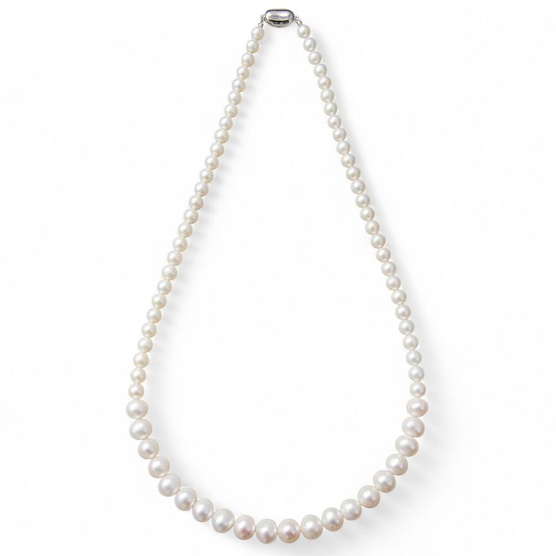 淡水真珠 ロングパールネックレス 60cm マチネーレングス ホワイト系 7.0-11.0mm A～BB～C  ポテト～オーバル ビーンズクラスプ(silver) [n2][60cm ロング][人気 ロングセラー]（フォーマル 入学式 卒業式）