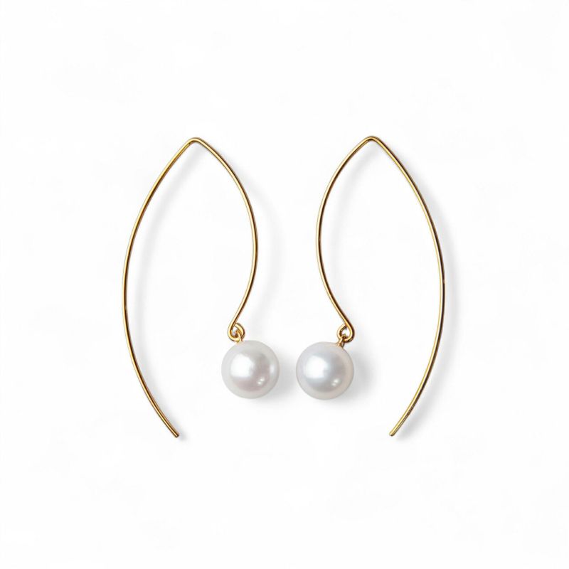 あこや真珠 マーキスフック パールピアス ～Foglia(フォリア)～ ホワイト系 7.5-8.0mm K14WG/K18YG/K18PG ゴールド ピアス ロング(真珠 ピアス)[n3] 6月誕生石