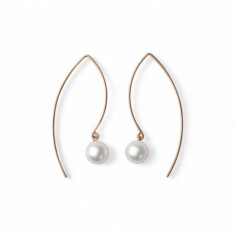あこや真珠 マーキスフック パールピアス ～Foglia(フォリア)～ ホワイト系 7.5-8.0mm K14WG/K18YG/K18PG ゴールド ピアス ロング(真珠 ピアス)[n3] 6月誕生石