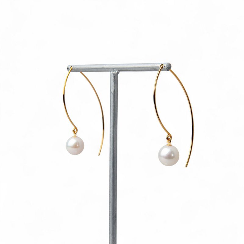 あこや真珠 マーキスフック パールピアス ～Foglia(フォリア)～ ホワイト系 7.5-8.0mm K14WG/K18YG/K18PG ゴールド ピアス ロング(真珠 ピアス)[n3] 6月誕生石