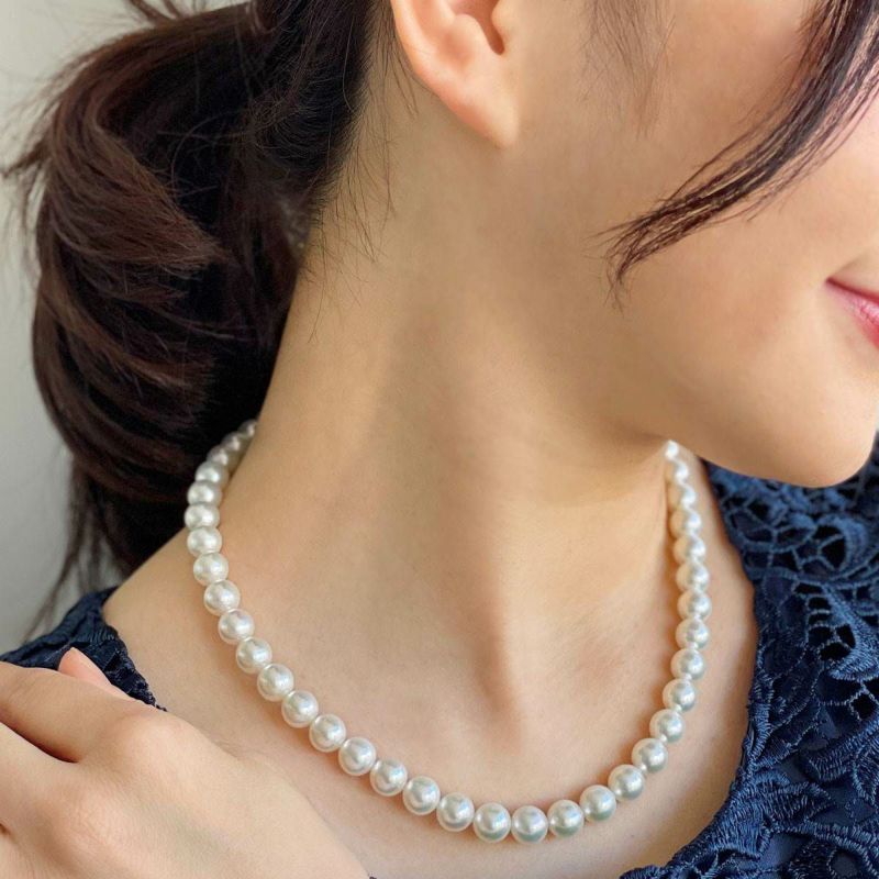 オーロラ花珠真珠 無調色 ネックレス 8.5-9.0mm ホワイト系(ナチュラル) ≪グッドクオリティ花珠≫ AAA 花珠鑑別書付 パールネックレス [n4]（卸直販 還元価格）（真珠ネックレス アコヤ真珠 高品質 本真珠）