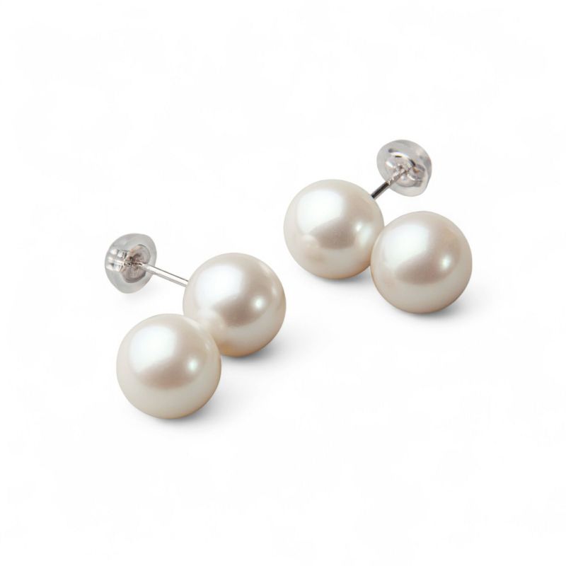 淡水真珠 ツートンカラー パールピアス ～Bubble(バブル)～ ホワイト系 9.0-10.0mm 大珠 K14WG  ホワイトゴールド [n4]（淡水パール 本真珠）（トレンド 大ぶり おしゃれ）6月誕生石