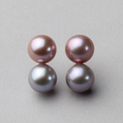 淡水真珠 ツートンカラー パールピアス ～Bubble(バブル)～ ピンク/グレー系 9.0-10.0mm 大珠 K14WG ホワイトゴールド [n4]（淡水パール 本真珠）（トレンド 大ぶり おしゃれ）6月誕生石