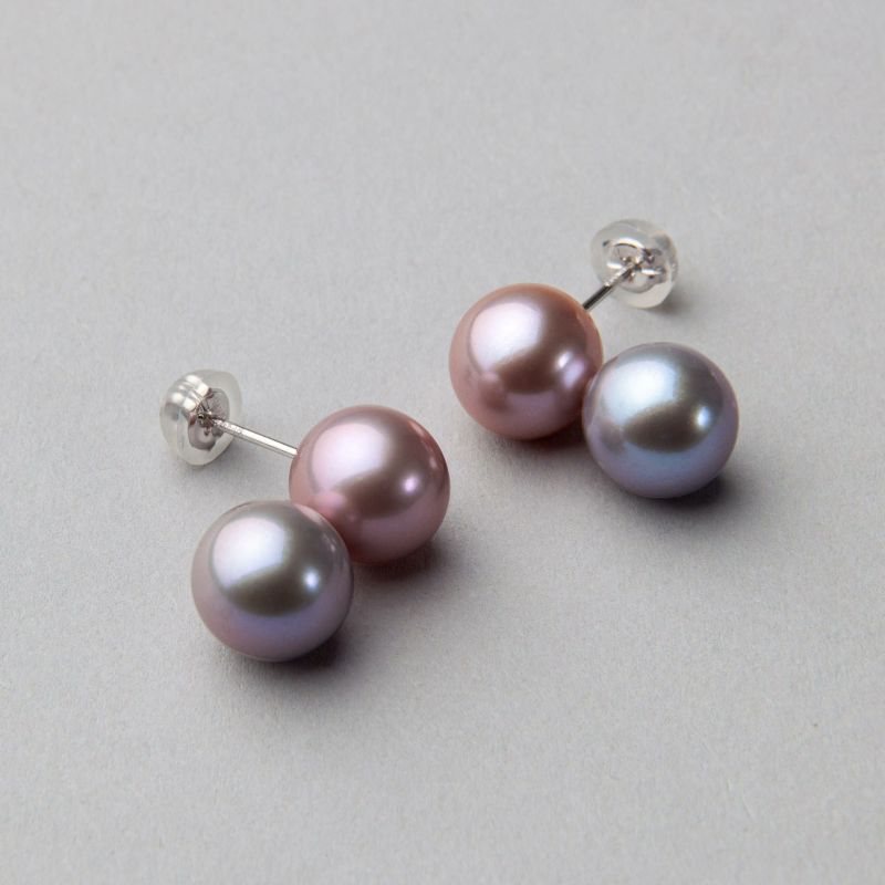 淡水真珠 ツートンカラー パールピアス ～Bubble(バブル)～ ピンク/グレー系 9.0-10.0mm 大珠 K14WG ホワイトゴールド [n4]（淡水パール 本真珠）（トレンド 大ぶり おしゃれ）6月誕生石