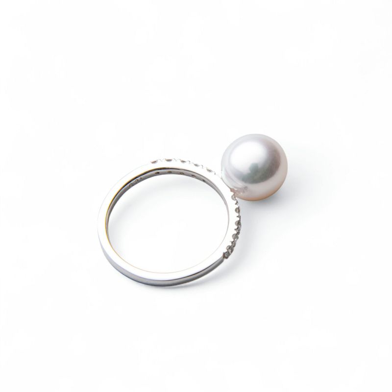 オーロラ花珠真珠 鑑別書付 10石ダイヤ パールリング（指輪）ホワイト系 9.0-9.5mm AAA 0.21ct Pt900 プラチナ [n4][高品質 プレミアム]（真珠 リング アコヤ真珠）（冠婚葬祭 フォーマル 結婚式）