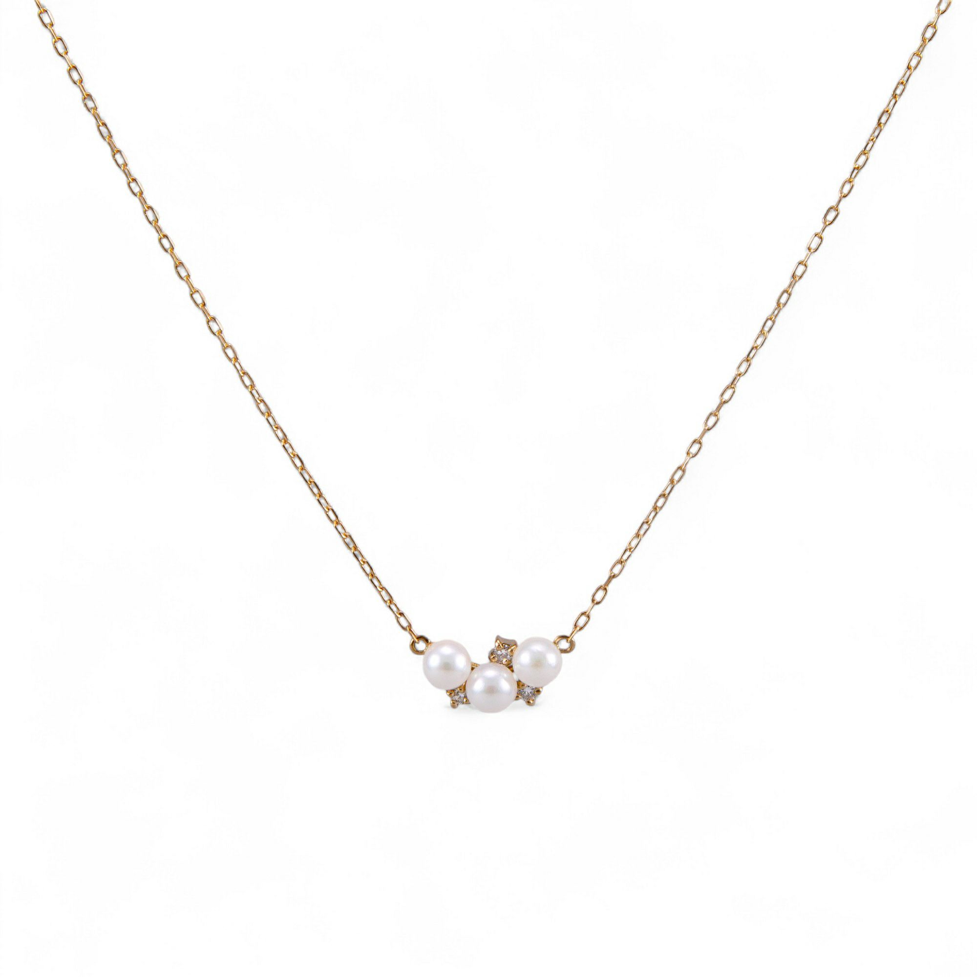 GINGERmirror(2016年秋号)掲載★ K18WG/K18YG ベビーパール×ダイヤ ネックレス ～Petit Claire(プチクレール)～ あこや真珠 3.0-3.5mm 0.03ct 【ご購入特典/クロス付き】 [n2]（プレゼントにおすすめ）6月誕生石