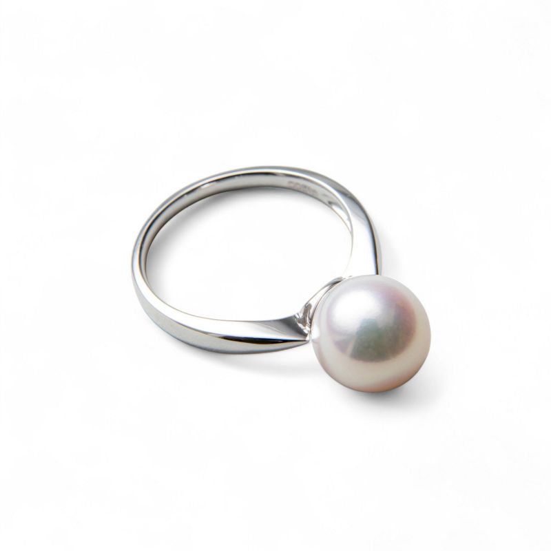 オーロラ花珠真珠 鑑別書付 シンプル パールリング（指輪） 9.0-9.5mm AAA ホワイト系 Pt900 プラチナ [n3][人気 ロングセラー](真珠 リング アコヤ真珠)(冠婚葬祭 フォーマル)